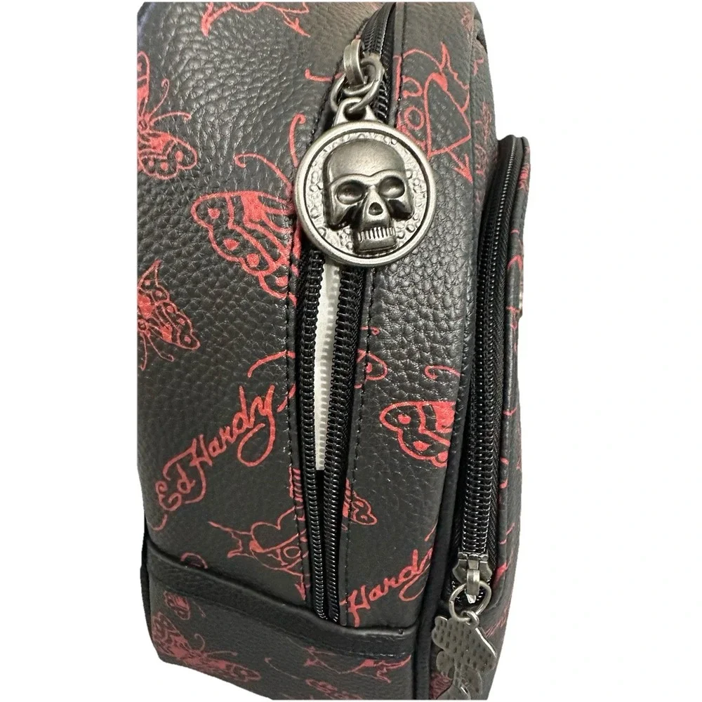 Ed Hardy Women's  Butterfly Design Red/Black Faux Leather Mini Backpack New